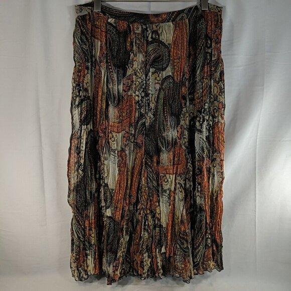 Dana Buchman 100% Silk Maxi Skirt Paisley Orange Multicolor 16 Flowy Ruffle Line - Picture 1 of 10